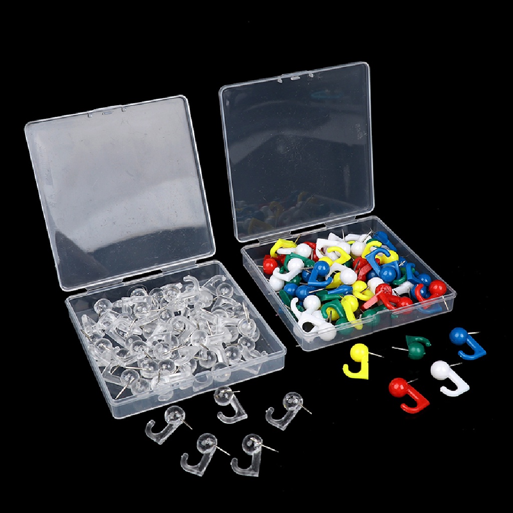 [jewelrybox] 50pcs/box Kepala Bulat Plastik Push Pin Hooks Hanging Kit Thumb Tacks Boutique