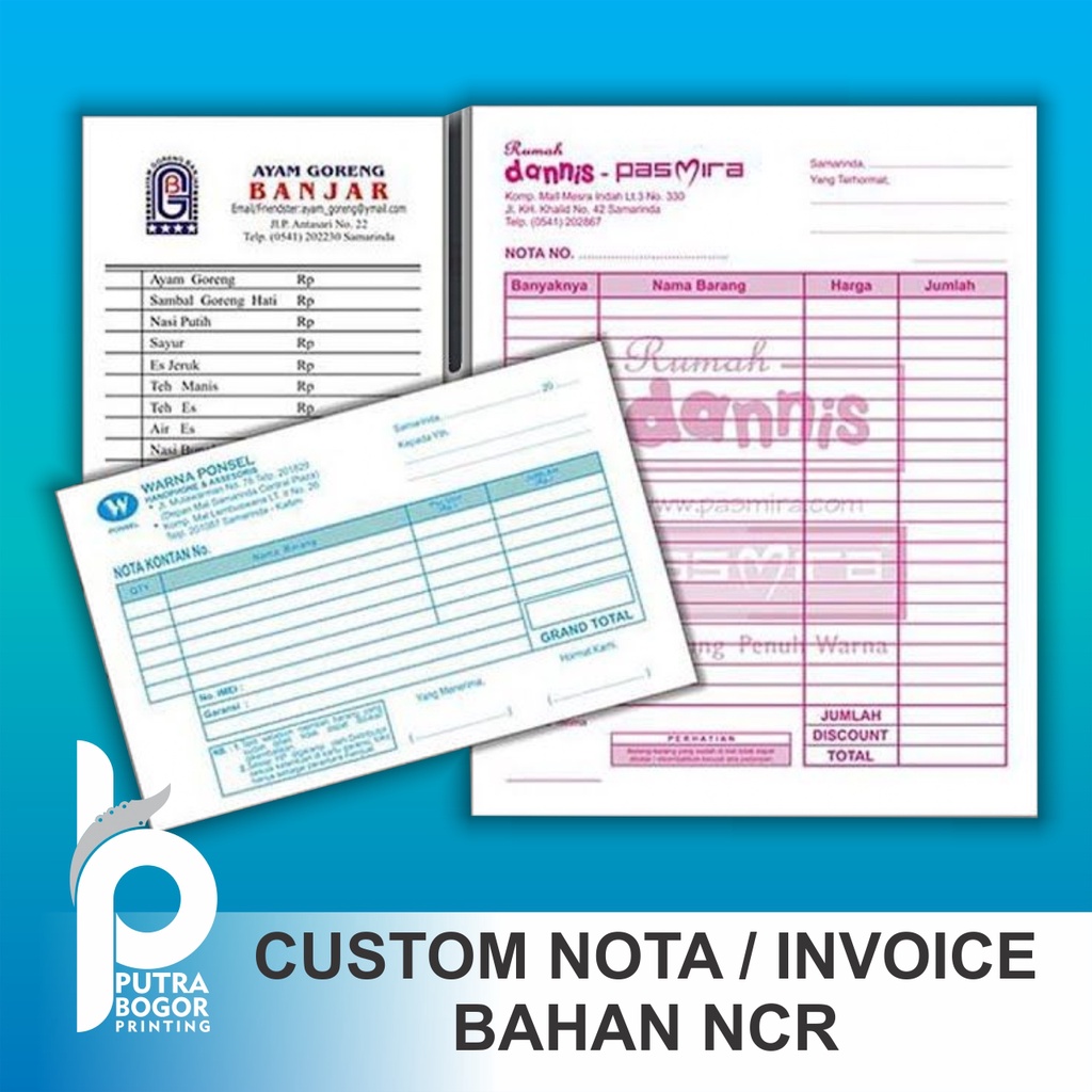 

NOTA / INVOICE CUSTOM DESAIN DAN UKURAN BAHAN NCR TEMBUS