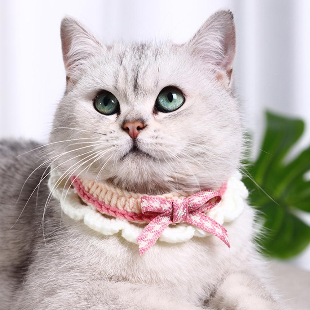 Timekey Pet Collar Puppy Dogs Cats Wol Kalung Hewan Peliharaan Air Liur Handuk Rajutan Tangan Kucing Busur-Simpul Adjustable Collar Neck Strap Aksesoris Hewan Peliharaan C6L4