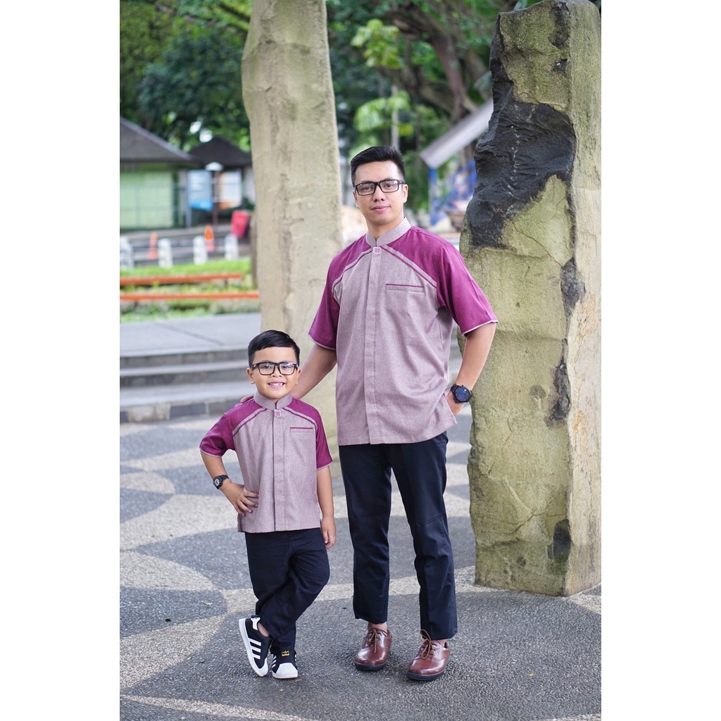 Koko Couple Sarimbit Ayah dan Anak warna Mauve Plum Burgundy