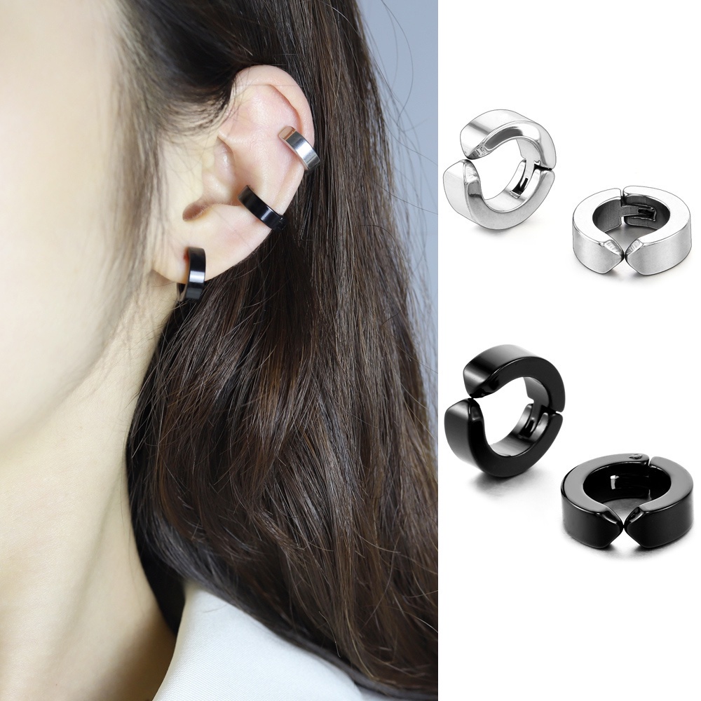 1pasang Pria Wanita Kepribadian Gaya Punk Non-Piercing Stainless Steel Telinga Tulang Klip Hoop Earrings Jewelry