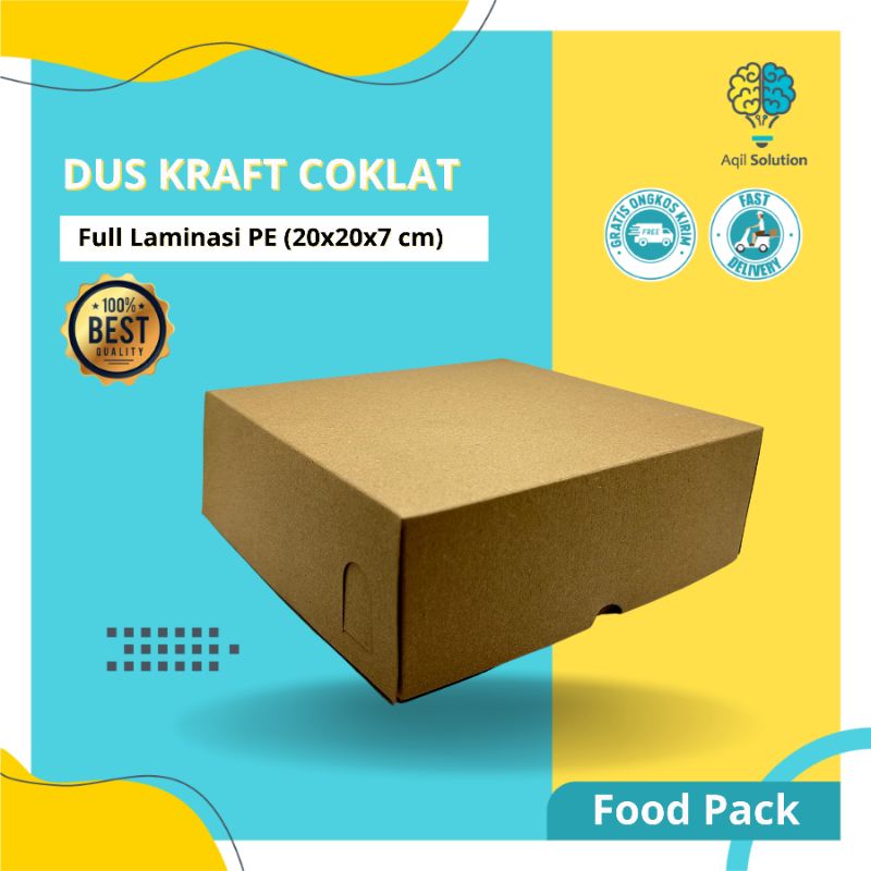 (20x20x7cm) Box Catering, kardus Laminasi kraft coklat / Box Kue / Dus Makanan / Dus Nasi Katering / Dus Kue / Bahan full craft PE coklat