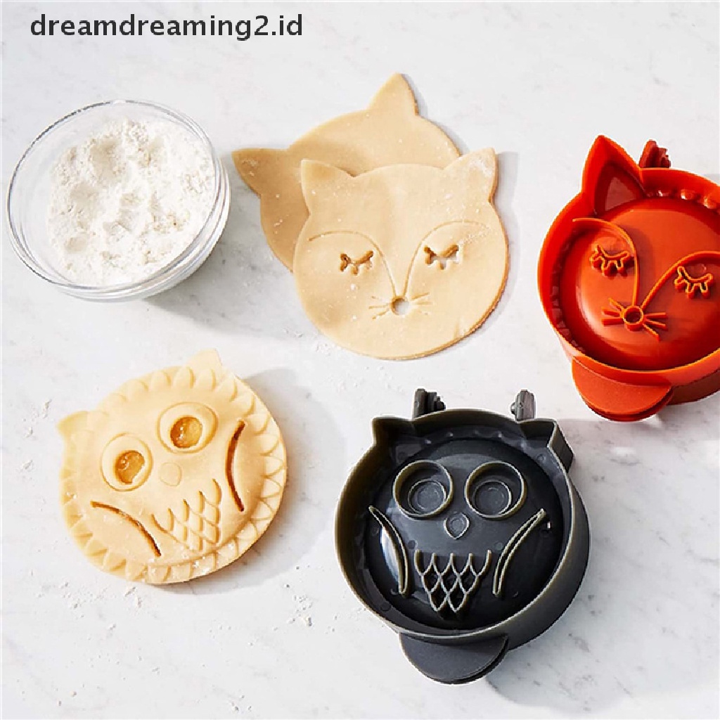 (dream) 1/2pcs Hand Pie Maker Mini Fox And Owl Dough Presser Lattice Pie Top Cutter Cetakan DIY Baking Pastry Alat Perlengkapan Dapur.