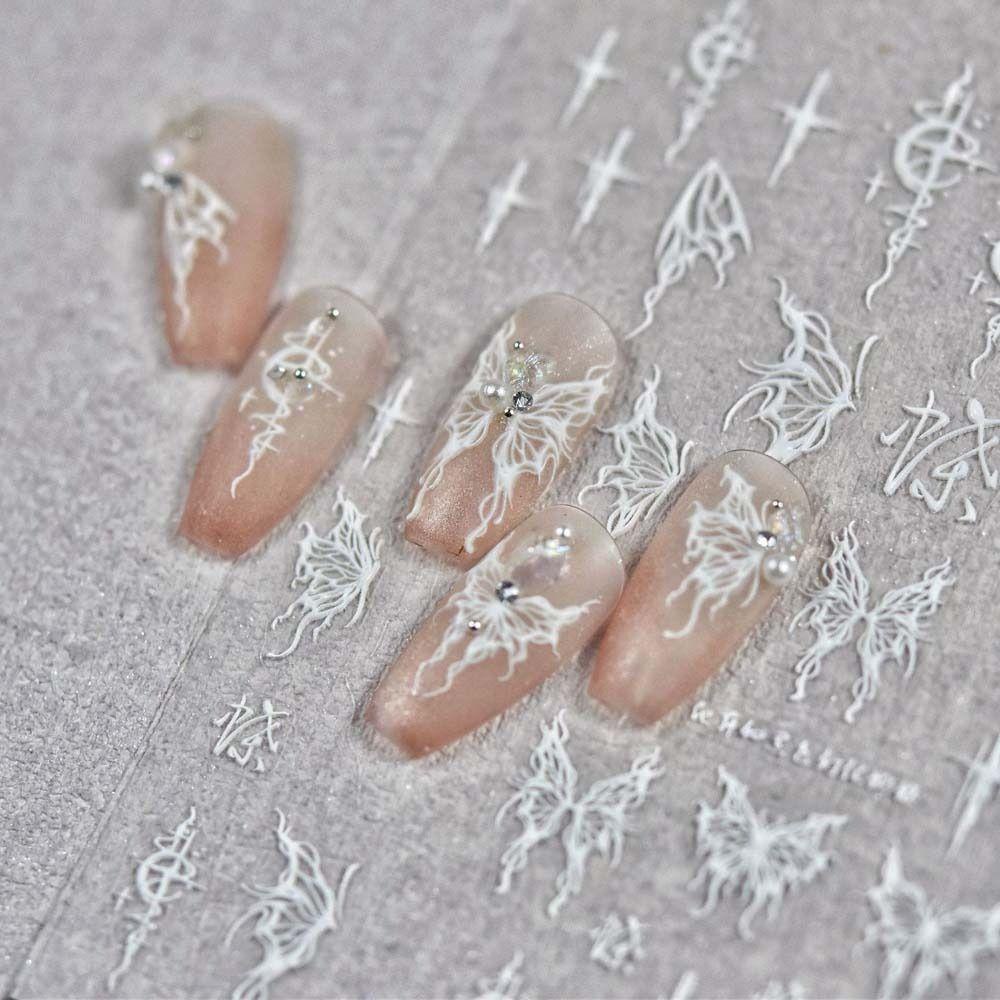 AUGUSTINA Agustina Kupu-Kupu Stiker Kuku Wanita Retro Manicure Aksesoris 3D Relief Perekat Diri Nail Art Dekorasi