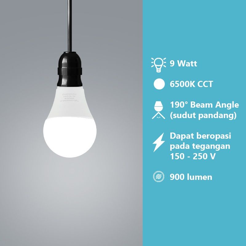 ALLUMIA Bulb Lampu Led 9 Watt 6500K Putih Cool Daylight Lampu Bohlam Rumah A28 Lampu LED Allumia Putih 9watt