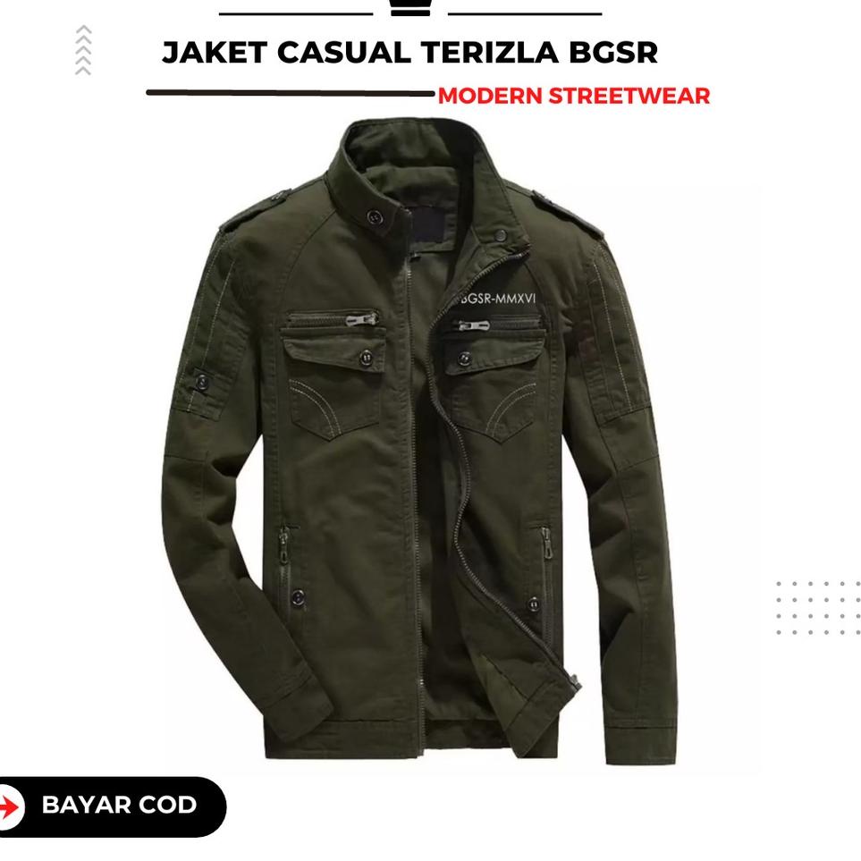 ➧ Jaket Casual Jacket Pria Polos Canvas Sleting Saku Dalam Tebal Terizla ➯