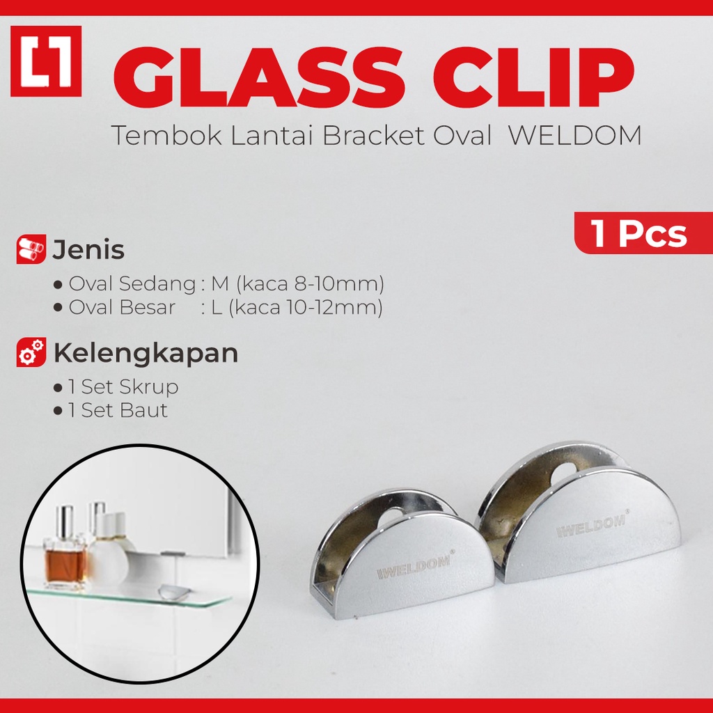 Glass Clip Penjepit Kaca Siku Meja Cermin Ambalan U Stainless - Weldom