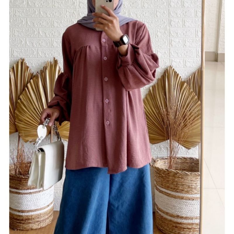 Baju Tunik Kemeja Wanita Jumbo Crinkel Airflow / Baju Atasan Tunik Blouse Wanita Crinkel Airflow