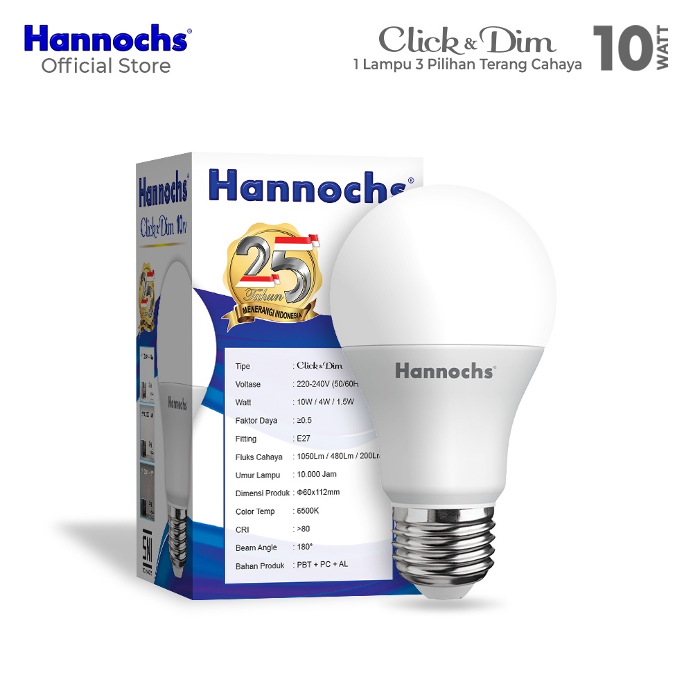 Hannochs Click &amp; Dim Bohlam Lampu LED 3 Tingkat Kecerahan 10 Watt Cool Daylight Putih