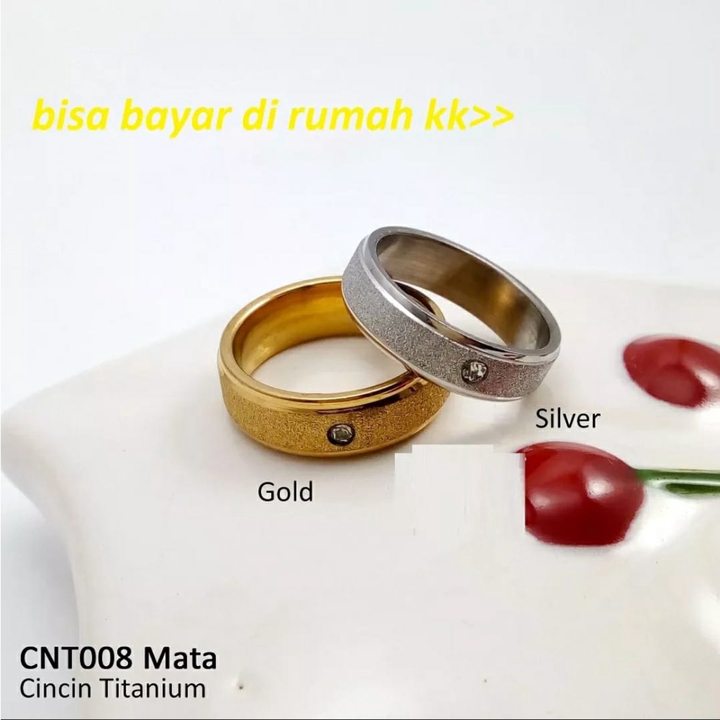 Cincin Couple Hitam Titanium Stainless Steel Pasir Mata 1 Dan Sisi Rata Polos Anti Karat Selamanya Fashion Ring Pria Wanita Gaul Metal Gaya Elegan Kasual