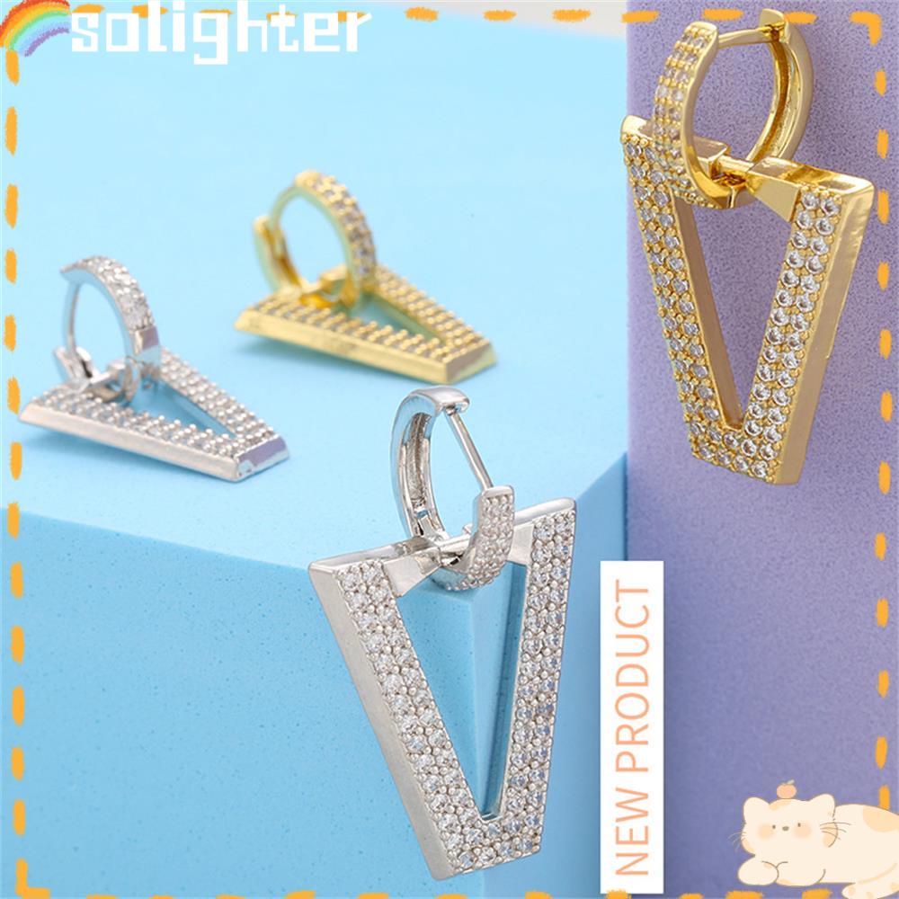 Solighter 1PC Anting Menjuntai Wanita Pria Berlian Putih Perhiasan Hadiah CZ Tindik Telinga