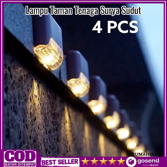 Lampu Pagar Tangga Tembok Sudut Solar Panel Otomatis Waterproof 4 Pcs