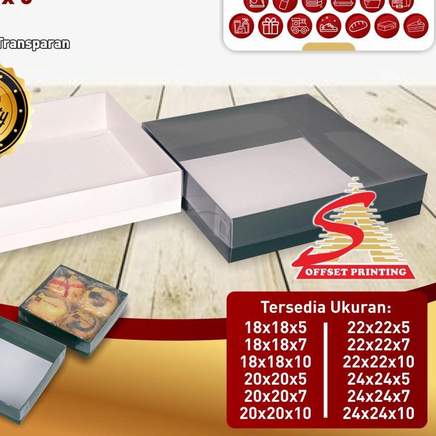 ▼ 22 x 22 x 5 Box Hampers tutup mika/box dus kemasan Pudding/Spiku/Marmer cake/cake/lapis legit ♘