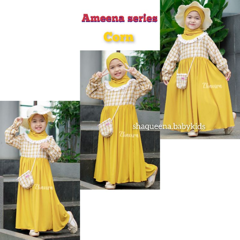 Bestseller Gamis Ameena ori by zhavira( FREE TAS CANTIK ) Gamis anak Gamis anak perempuan