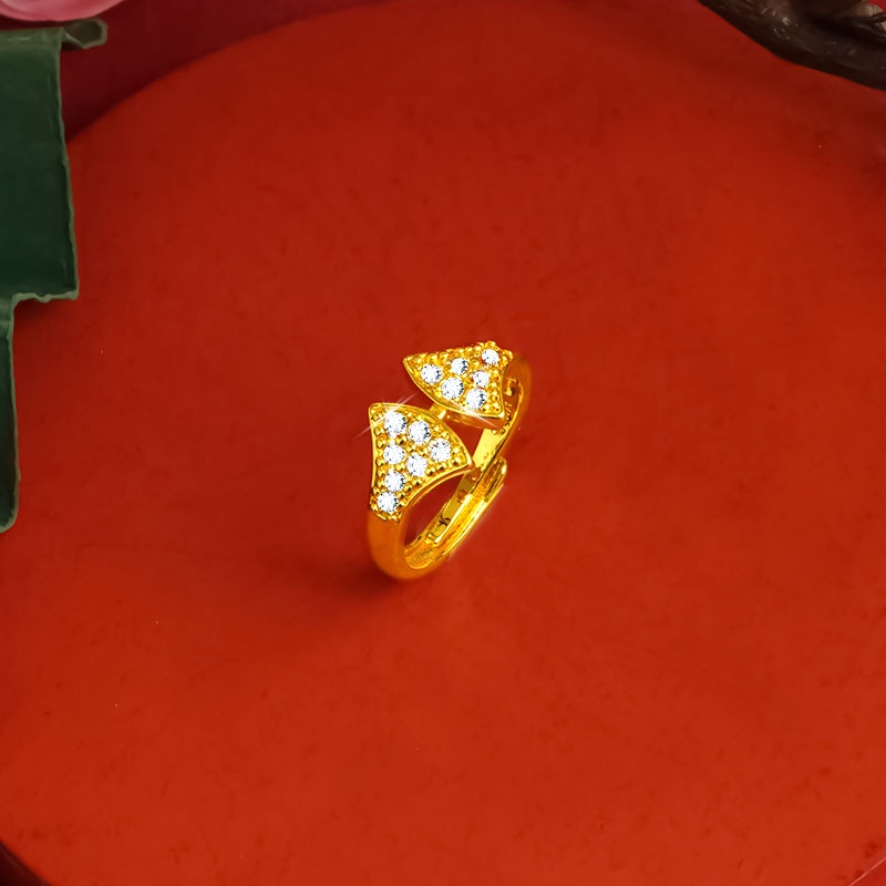 Goldkingdom Fashion Perhiasan 24 K Bangkok Aksesoris Ready Stock Busur Jari Telunjuk Cincin Micro Berlian Bertatahkan Ginkgo Daun Mulut Hidup Cincin Untuk Wanita