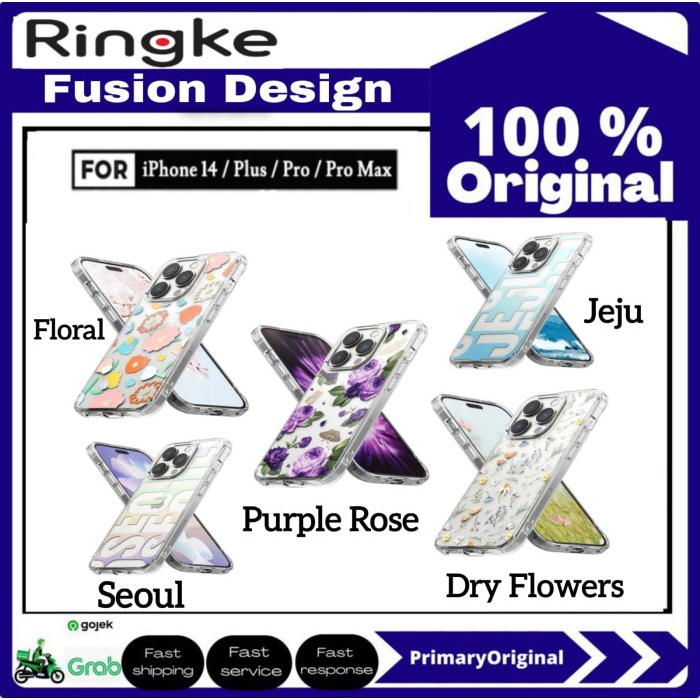 Original Case iPhone 14 Pro Max 14 Pro Ringke Fusion Design Casing - Floral, iPhone 14