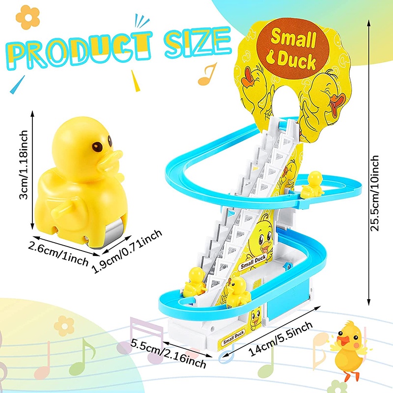 Mainan Bayi Lucu Elektrik Duck Track Mainan Slide Anak Laki-Laki Perempuan Bebek Menaiki Tangga Mainan Bayi Lampu LED Musik Roller Coaster Untuk Anak