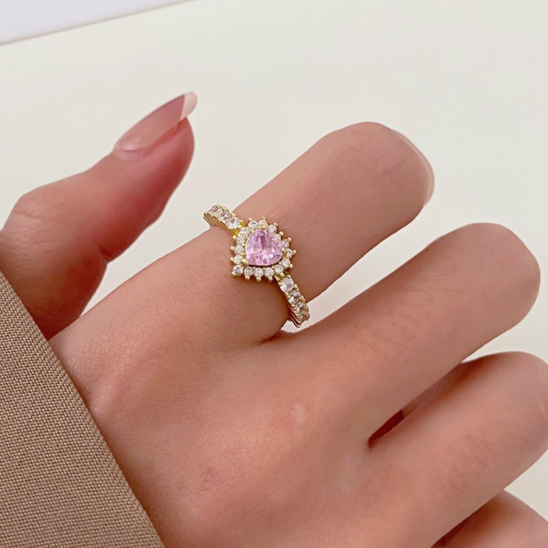 Cincin Berlian Cinta Merah Muda Retro Mewah Manis Cincin Lamaran Fashion Untuk Pacar