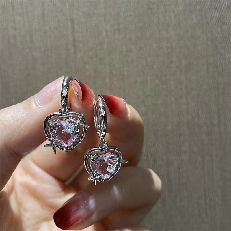 IFYOU Anting Tetes Hati Anting Zircon Pink Manis Untuk Aksesoris Perhiasan Wanita