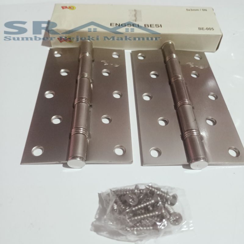 Engsel Pintu 5" TEBAL 3 mm SILVER (Isi 2 buah + Sekrup) Panjang Engsel 12,5 cm