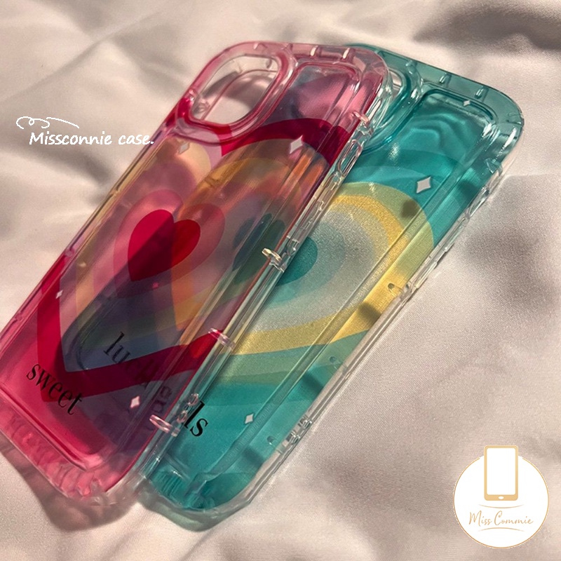 IPHONE Ins Gradien Sweet Love Heart Clear Case Kompatibel Untuk Iphone11 13 12 14 Pro Max7 6 Plus X XR 6s 8plus XS Max SE 2020 Nagita Color Airbag Shockproof Soft Tpu Back Cover