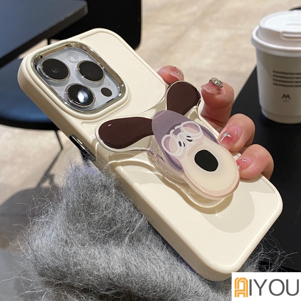 IPHONE Luxury Plating Metal Lens Ptotector Silikon Halus Casing Ponsel Kompatibel Untuk Iphone14 13 12 11 Pro Max Ultra Slim Shockproof Lembut TPU Penutup Belakang Dengan Holder Anjing/Kupu-Kupu/Kucing