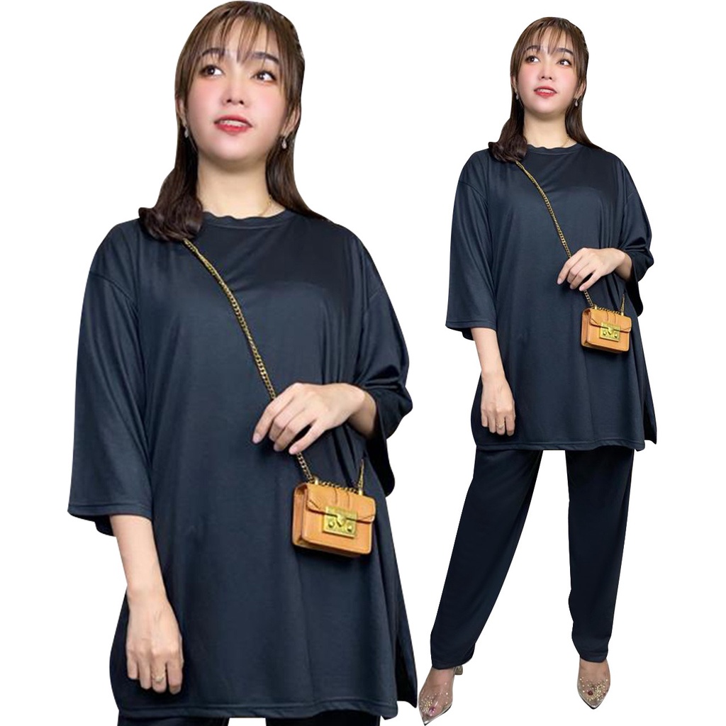 ONESET SETELAN WANITA CELANA ATASAN OVERSIZE BASIC  KAOS JUMBO WANITA HIJAB FRIENDLY