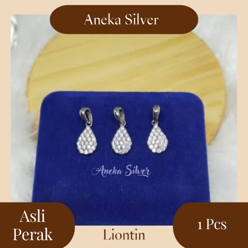 Liontin Tetes Air Mata 2, Sepuh Emas Putih, Perak 925