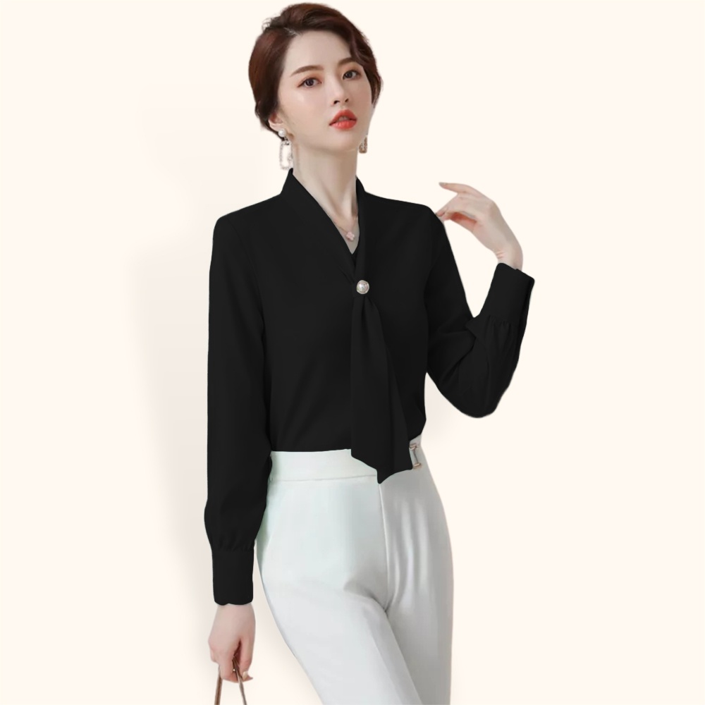 Kemeja lengan panjang wanita gaya Korea variasi syal model terbaru - XSHOP Lovina