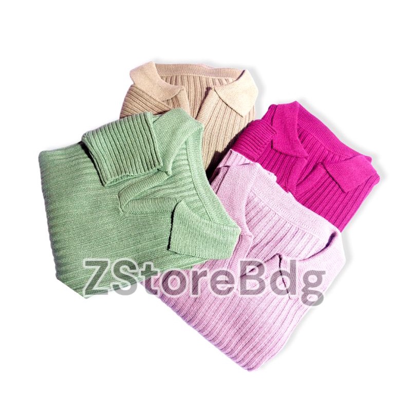 POLO KNIT WANITA - ATASAN RAJUT KRAH KROP TOP -ATASAN RAJUT KARDIGAN