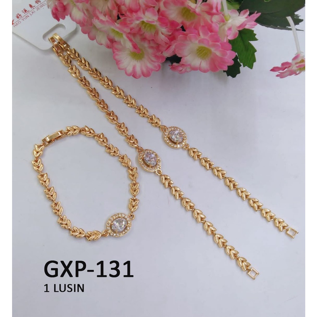 [1 LUSIN ISI 12] GELANG XP RANTAI EMAS GOLD OVAL DIAM RANTAI DAUN TERMURAH / DUNIA GELANG TERBARU