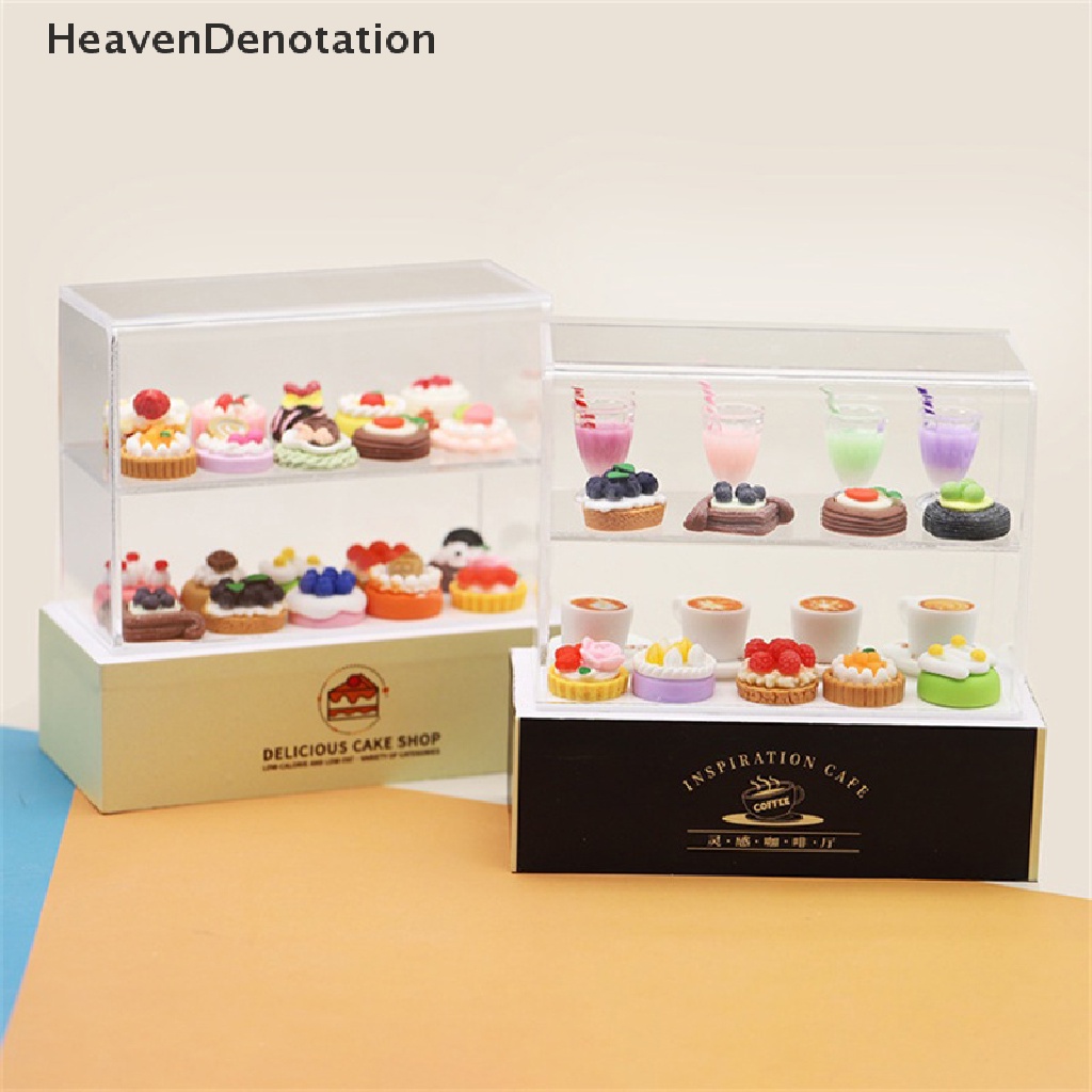 [HeavenDenotation] 1pc 1: 12rumah Boneka Miniatur Pajangan Kue Konter Model Lemari Makanan Penutup Etalase Makanan Snack Kabinet Toko Scene Decor Mainan HDV