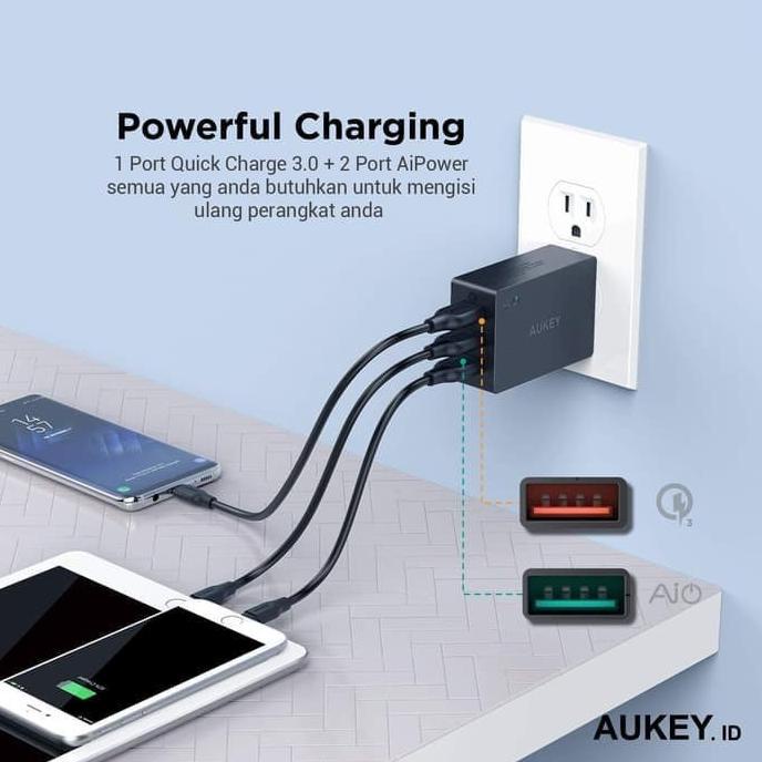 Aukey Charger 3 Port USB Quick Charge 3.0 Fast Charging PA-T14 casan aukey T14