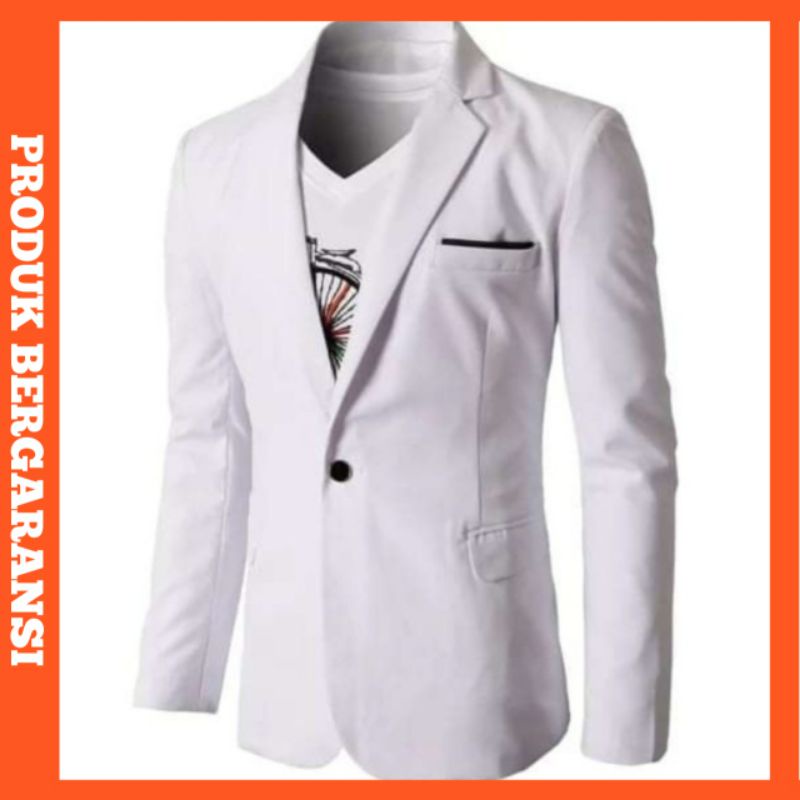 Jas Blazer Pria Setelan Jas Formal Putih Slimfit