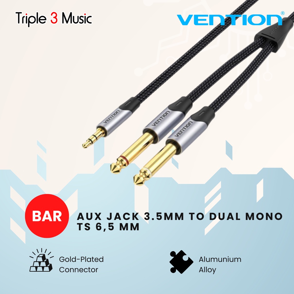 VENTION BAR Kabel AUX jack 3.5 ke dual mono TS 6,5 mm Braided premium