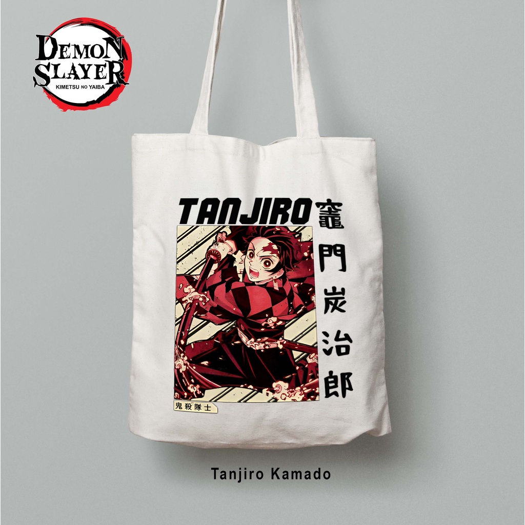 Totebag Anime Demon slayer Kimetsu no yaiba Tanjiro Zenitsu Inosuke Tote bag premium Totebag zipper totebag velcro