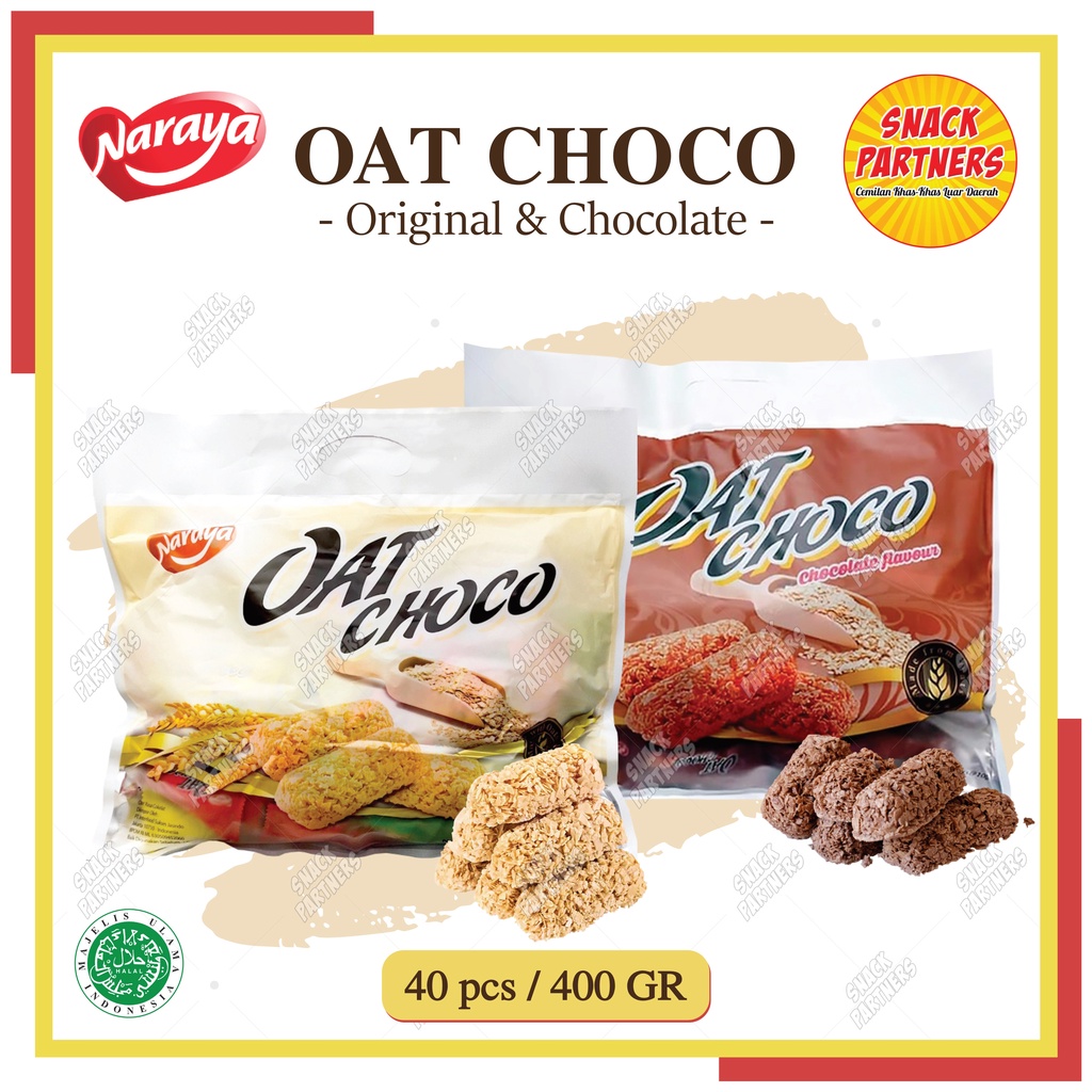 

NARAYA OAT CHOCO 40 PCS / 400 GR - Crispy Biscuit Snack Oat Bar / Cemilan Biskuit Oatmeal Cereal Krispy Original/Vanilla/Vanila & Coklat/Chocolate - Makanan Sereal Gandum Diet Sehat Rendah Kalori