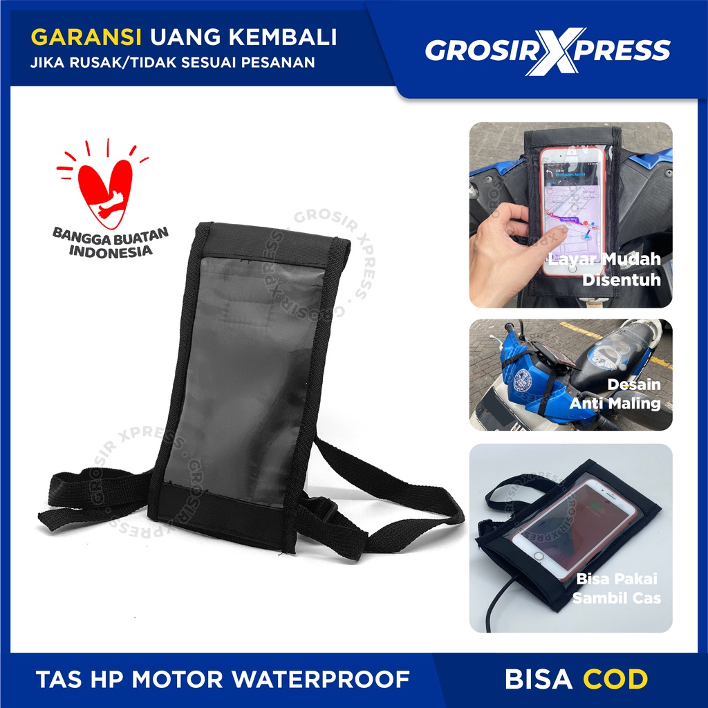 Tas Holder Hp Motor Waterproof Sarung Handphone Stang Sepeda Cover Pelindung Ponsel Hape Ojol Aman Anti Air | GROSIRXPRESS