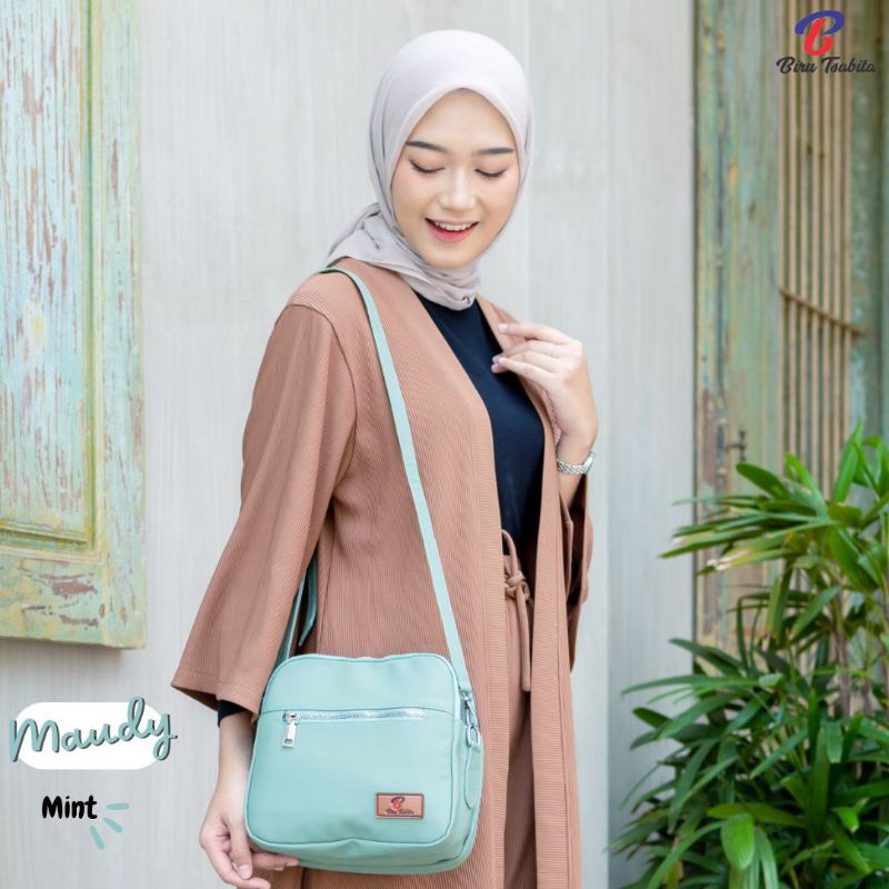 Biru Tsabita Maudy Tas Slempang Wanita 2 resleting Besar