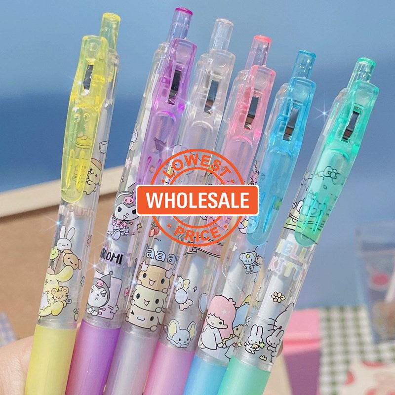 [Harga Grosir] 1pc Warna Random Kawaii 0.5mm Kartun Bening Anime Print Gel Pen Press Tulisan Handle Pen Siswa Sekolah Kantor Perlengkapan Alat Tulis