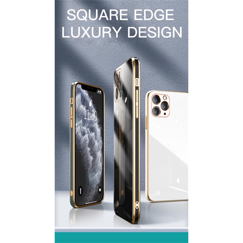 IPHONE Casing Electroplating Tepi Lurus Ultra-Tipis Modis Warna Solid Untuk Iphone14 13 12 11 Pro Max X XS Max XR 7 8 Plus Shockproof Penutup Belakang