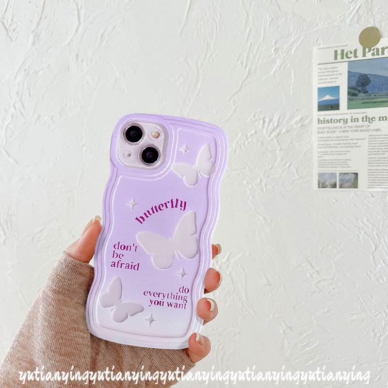 IPHONE Romance Butterfly Case Kompatibel Untuk Iphone13 11 14 12 Pro Max 11 Pro Max7 6 8 6s 14 Plus X XS Max XR SE 2020 Wavy Edge Purple Gradient Soft Tpu Phone Cover