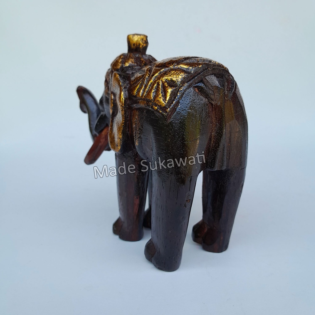 Patung kayu gajah berdiri warna ukiran handmade bali