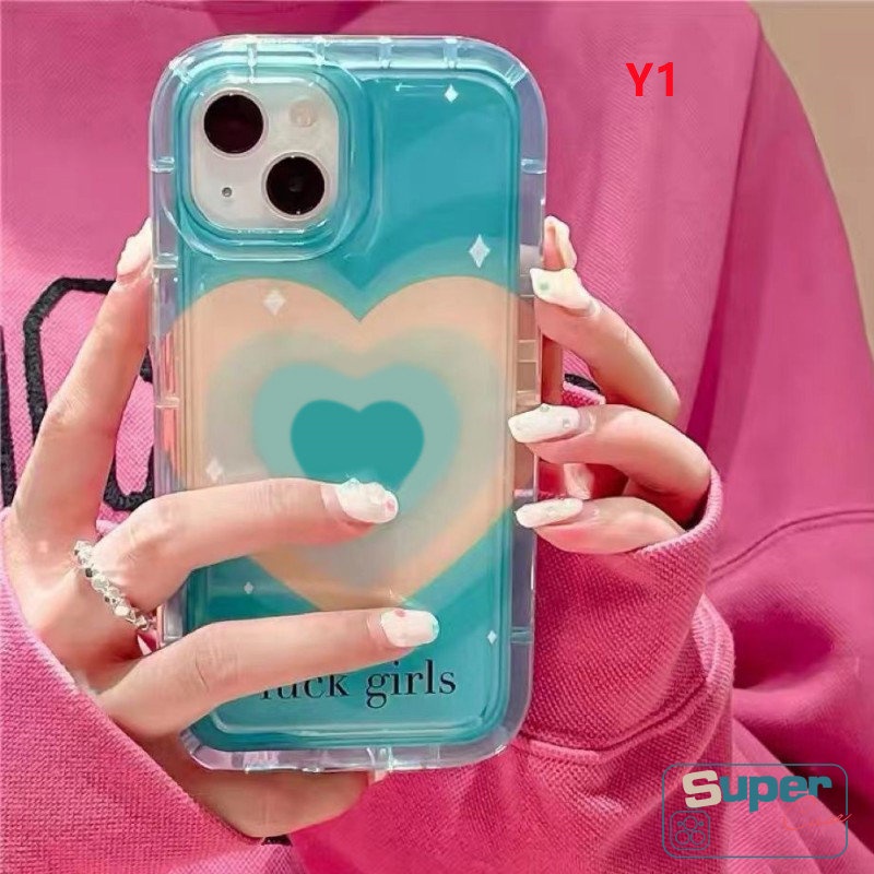 IPHONE Ins Gradiasi Sweet Love Heart Silicon Back Case Kompatibel Untuk Iphone7 8 6 6S Plus XR X11 13 14 12 Pro MAX XS MAX Permen Bening Shockproof Airbag Lembut TPU Phone Cover