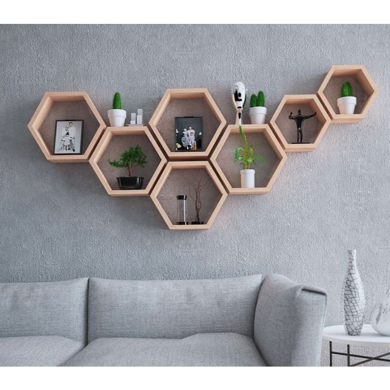 RAK KAYU HEXAGONAL/RAK DINDING HEXAGONAL MURAH