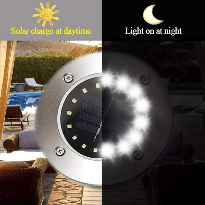 Lampu Tanam Garden Taman Solar Tenaga Surya Outdoor 20 LED Waterproof - White