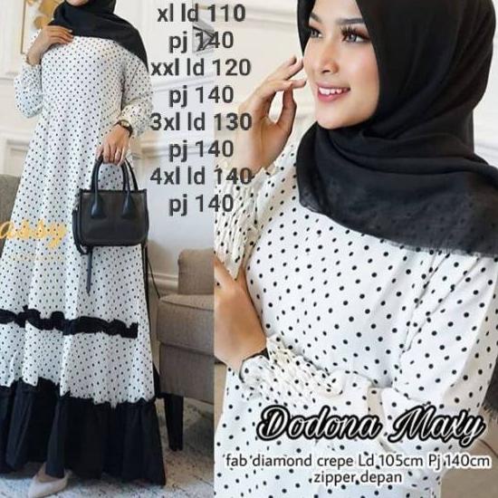 ✴ GAMIS DODONA POLOS POLKADOT JUMBO UP TO LD 140 BAHAN MOSCRAPE HALUS ☚
