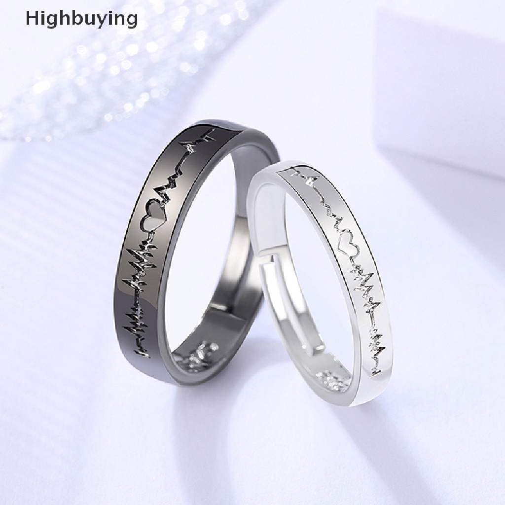 Hbid Cincin Pasangan Romantis Untuk Wanita Pria Punk Hati Ekg Hitam Putih Selamanya Cinta Janji Pernikahan Ring Valene'S Day Gift Glory