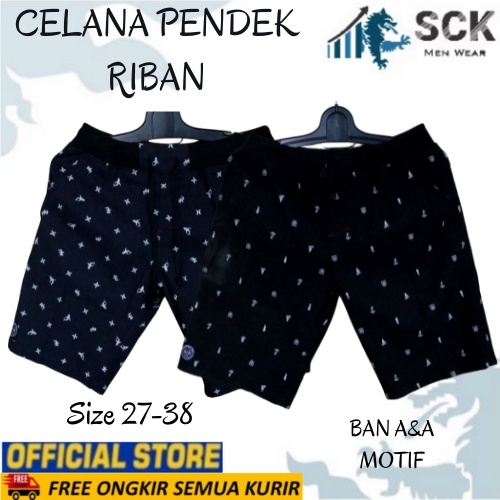 Celana Pendek Pria A&amp;A MOTIF Pinggang Karet Rip Pinggang Karet size 27-32 33-38 - sckmenwear GROSIR