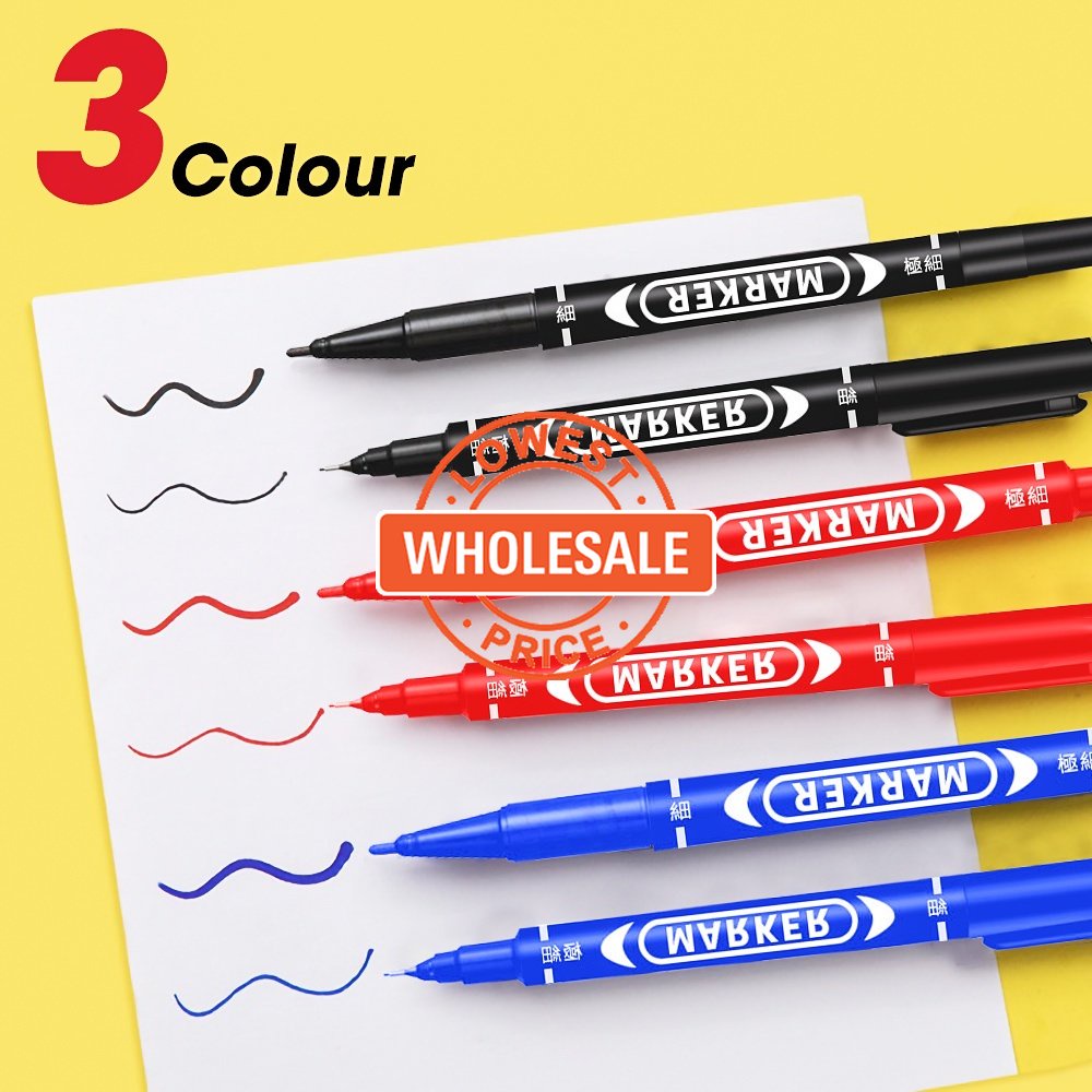 [Harga Grosir] Twin Tip Spidol Permanen Tahan Aus Penanda Cepat Kering Berminyak Tahan Air Tipis Nib Hitam Gambar Marking pen Serbaguna Tulisan Halus Mark-pen